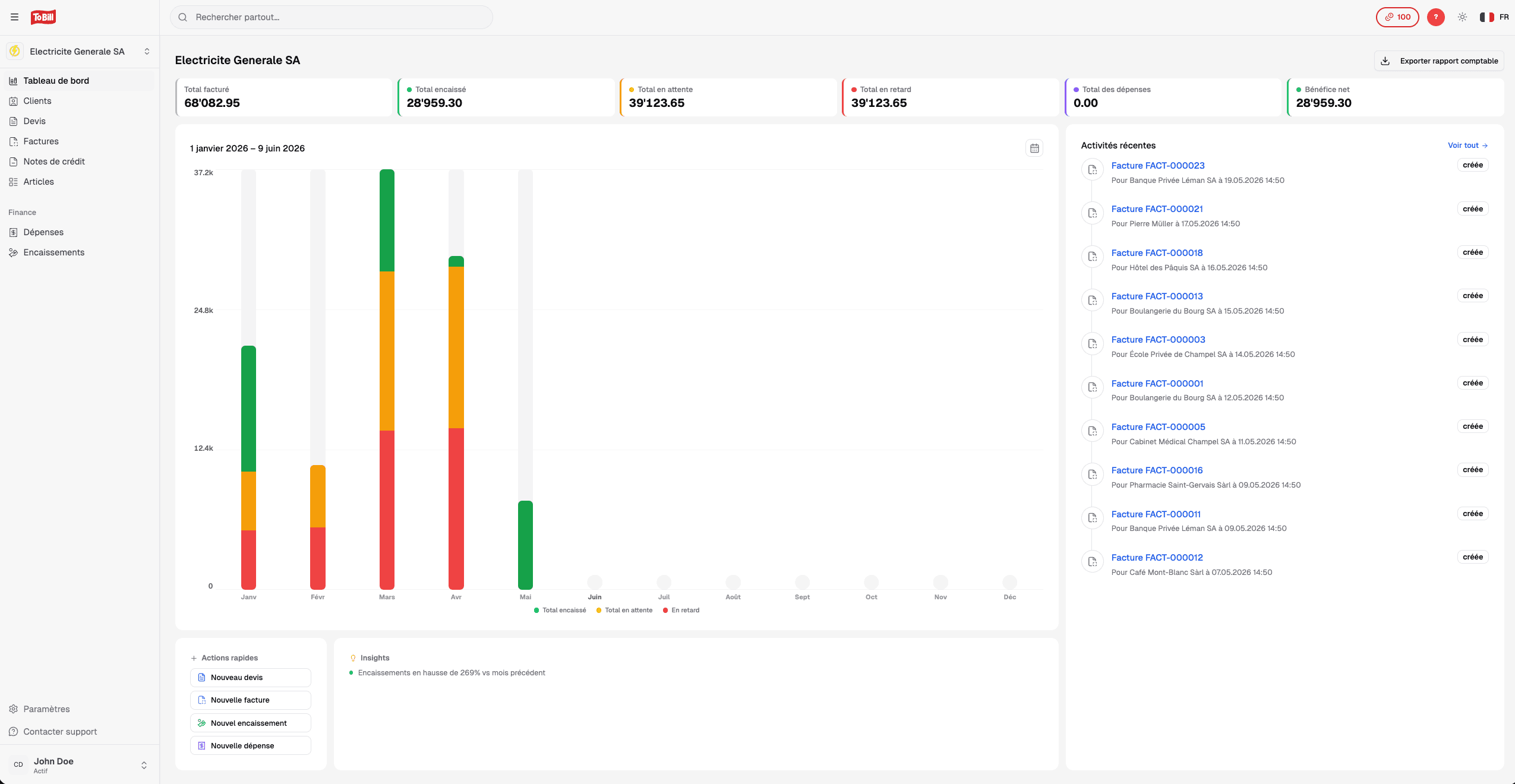 Capture d'écran du projet tobill.ch — Site web, SaaS et app mobile de facturation